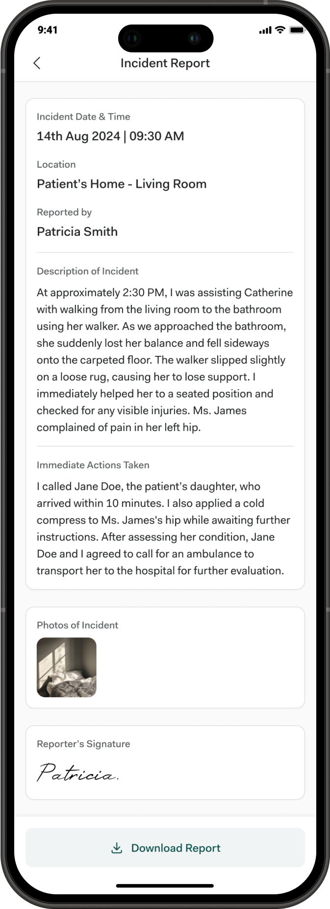 Incident Report screen
