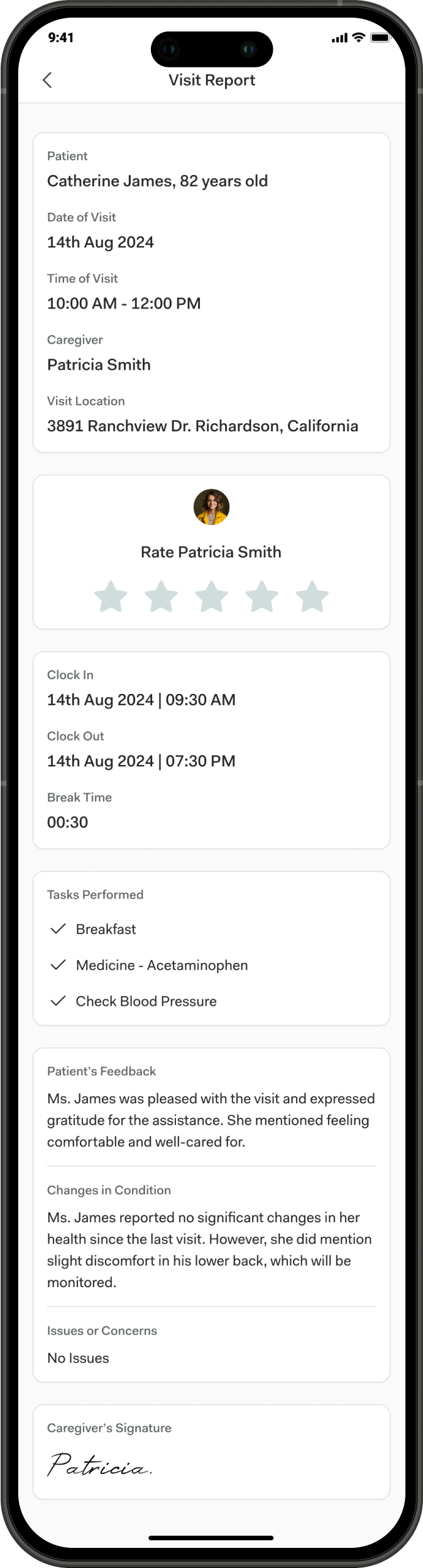 Visit Report screen