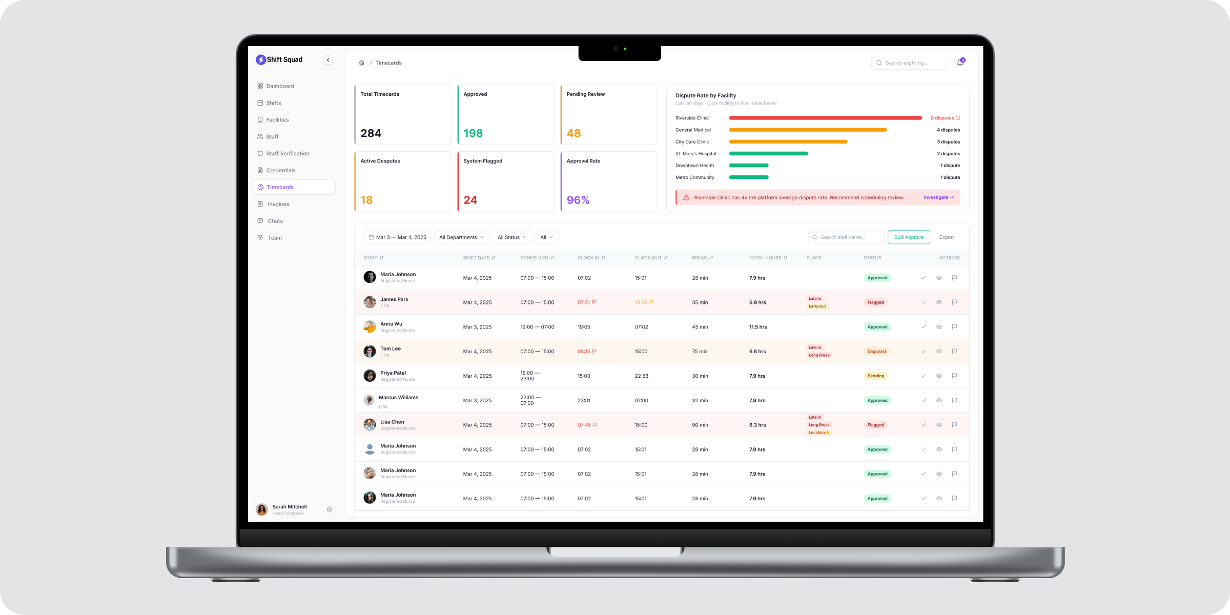 Timecard review, dispute handling, and approvals