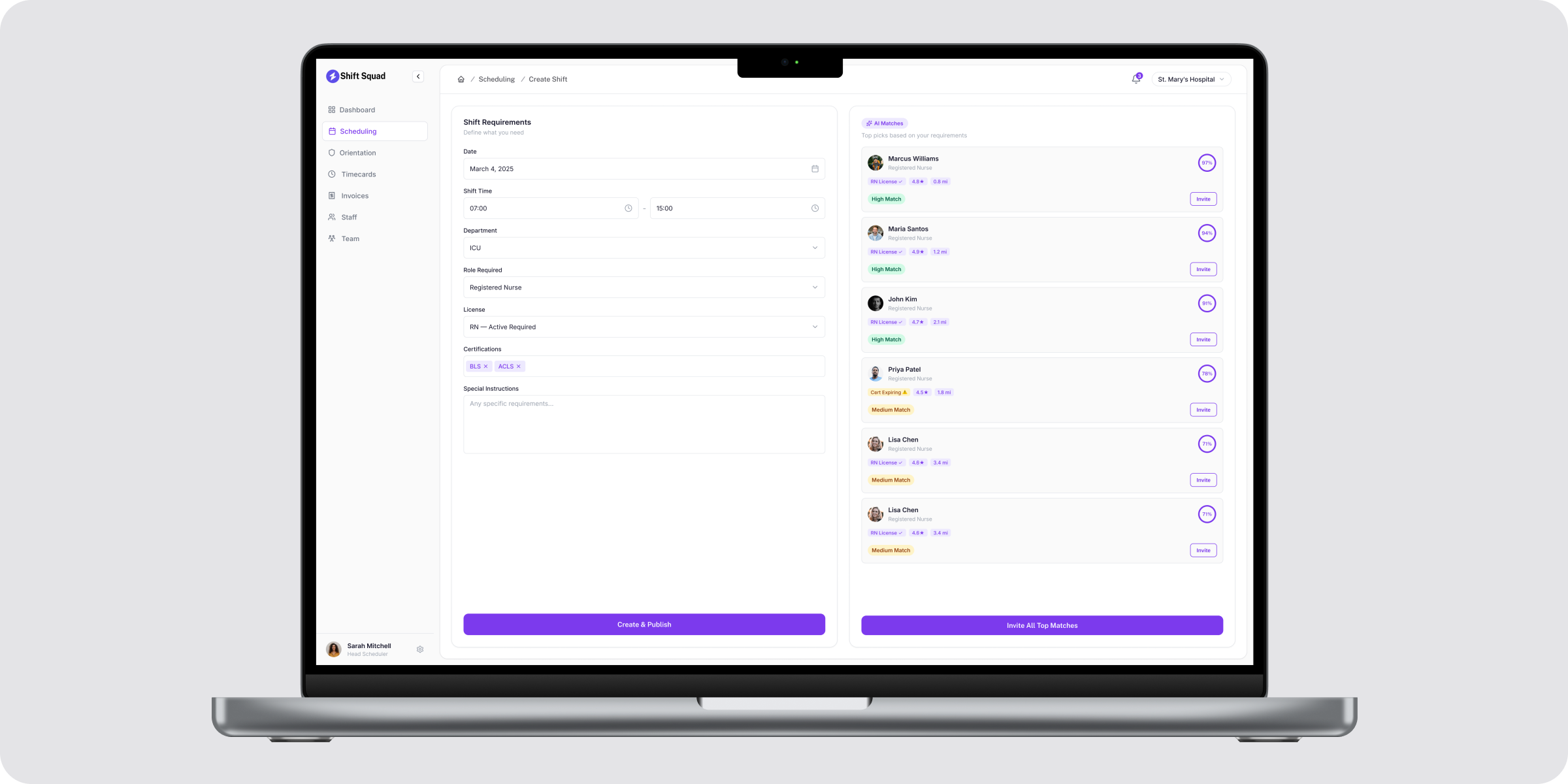 Auto-scheduling and direct staff invitations