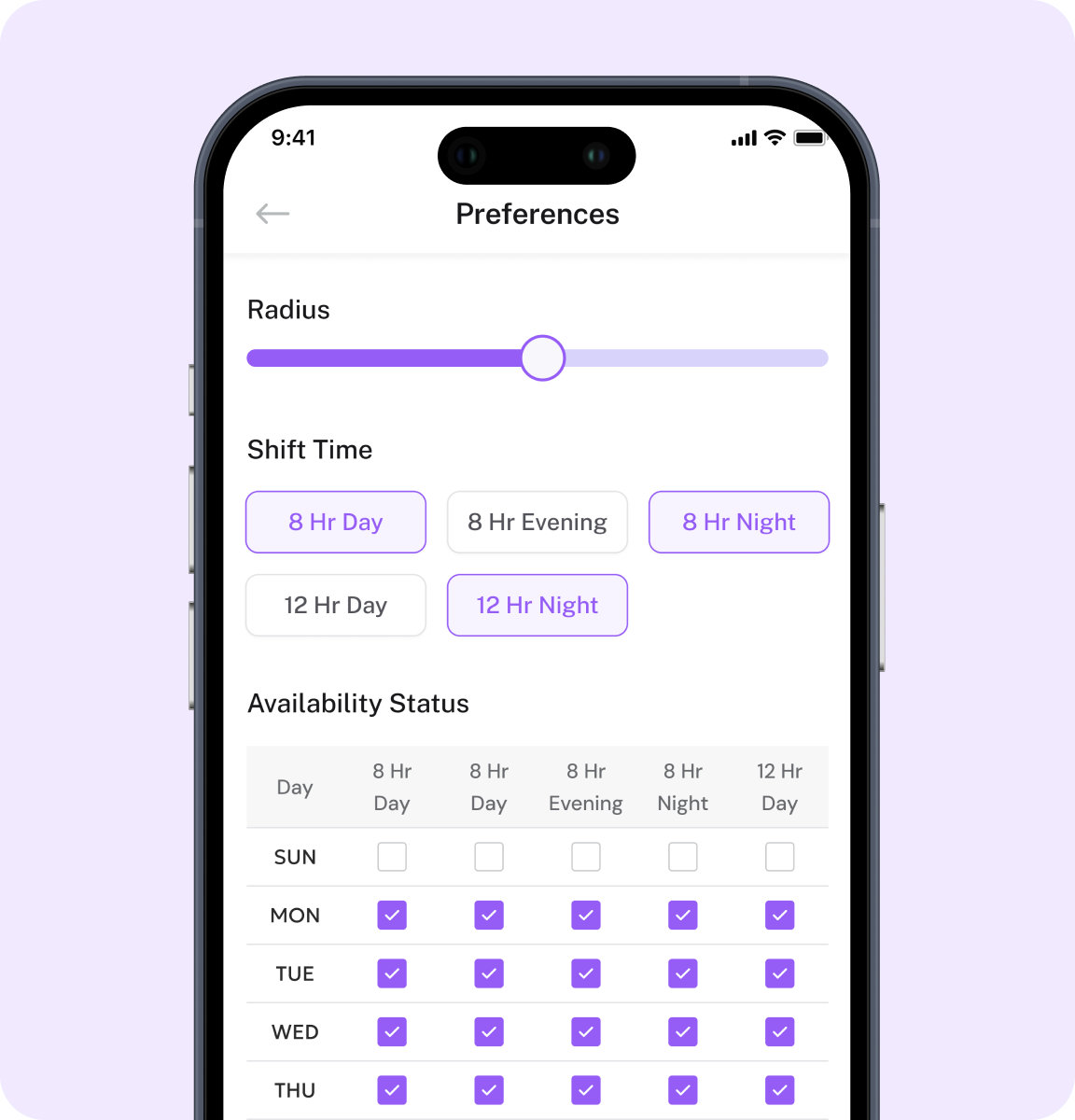 Shift preferences & availability settings
