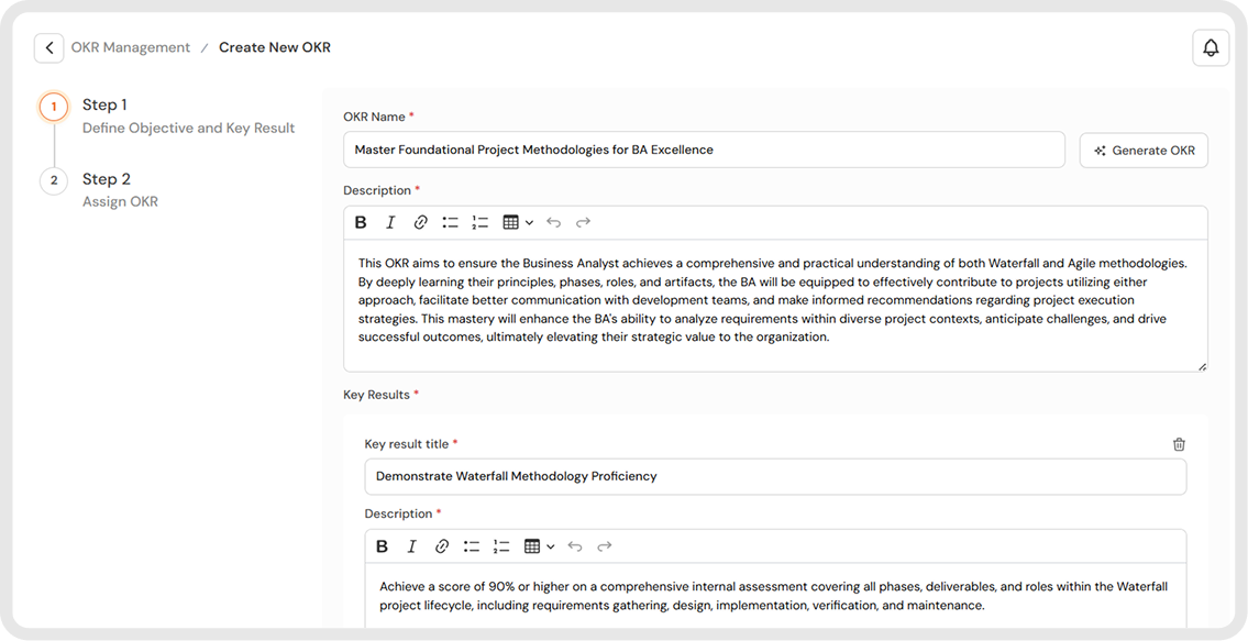 Create New OKR Screen