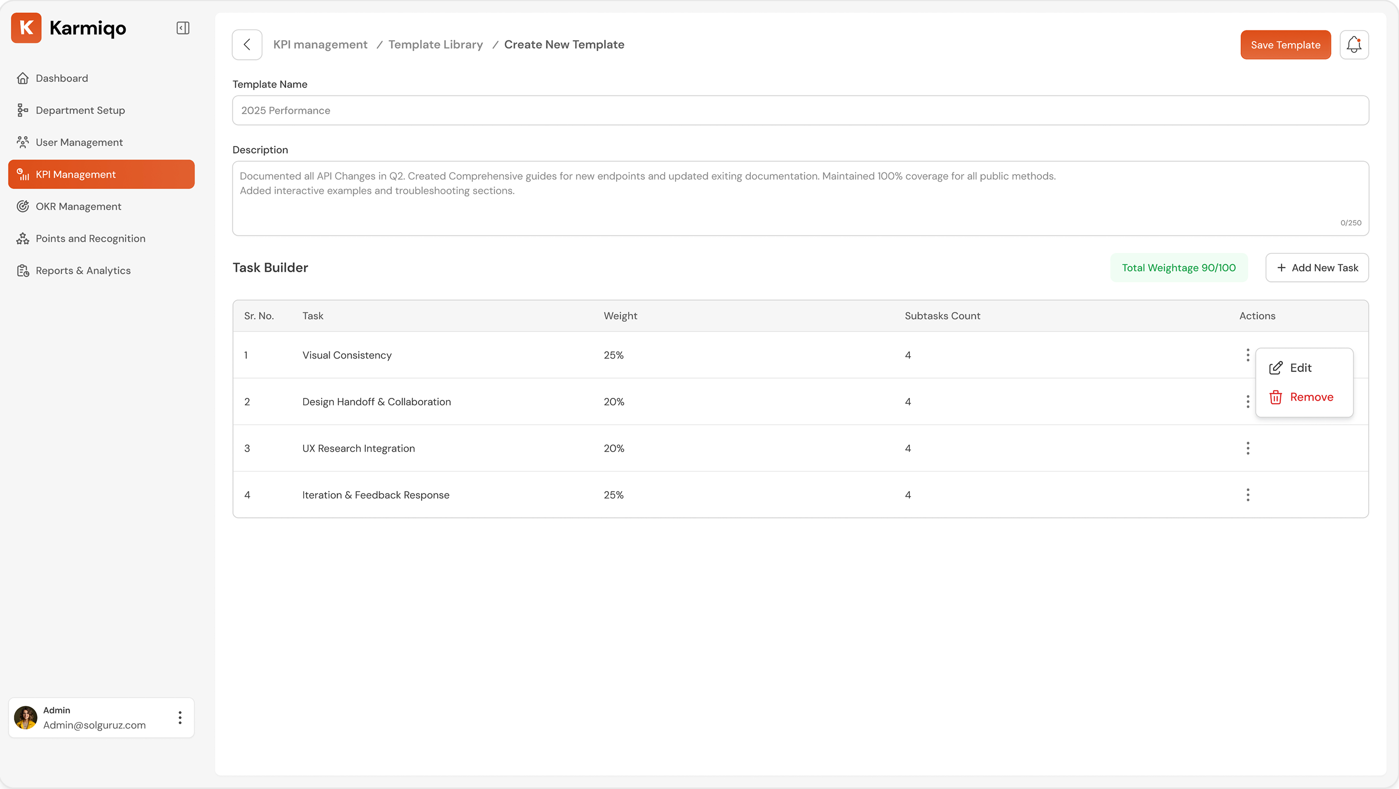 Create Template with Weighted Tasks