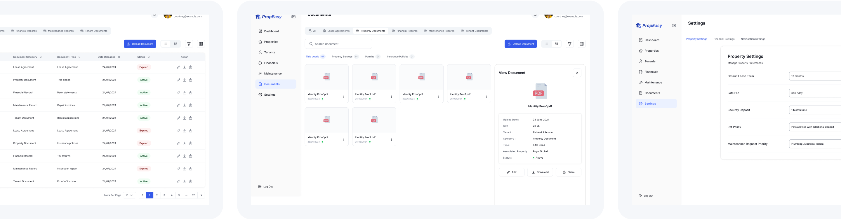 More Screens of Property Management App