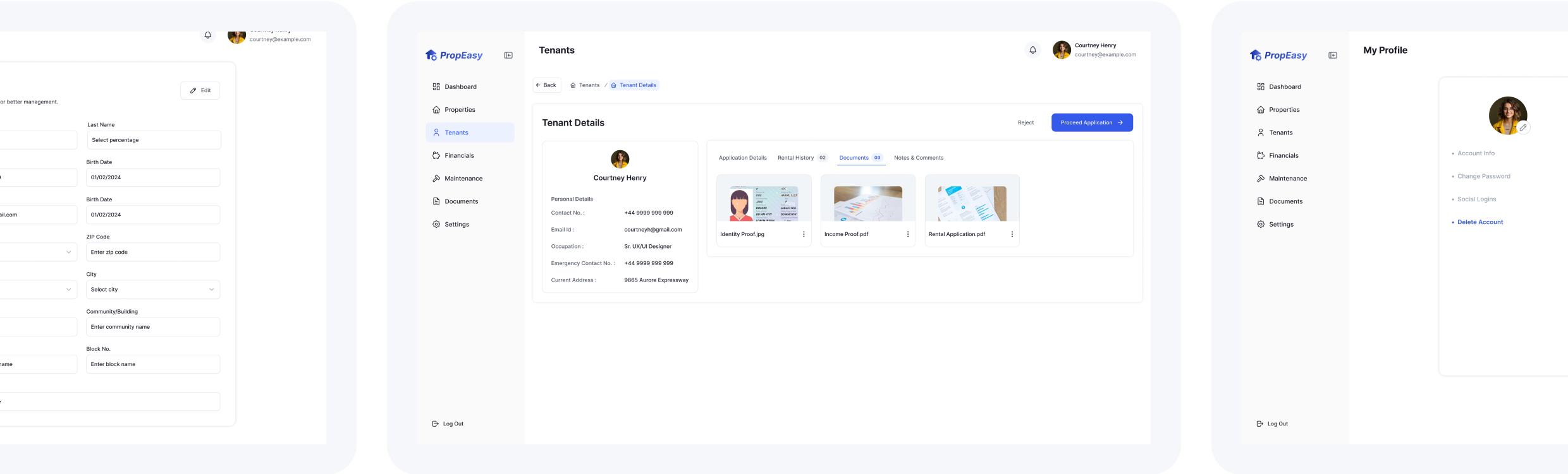 More Screens of Property Management App